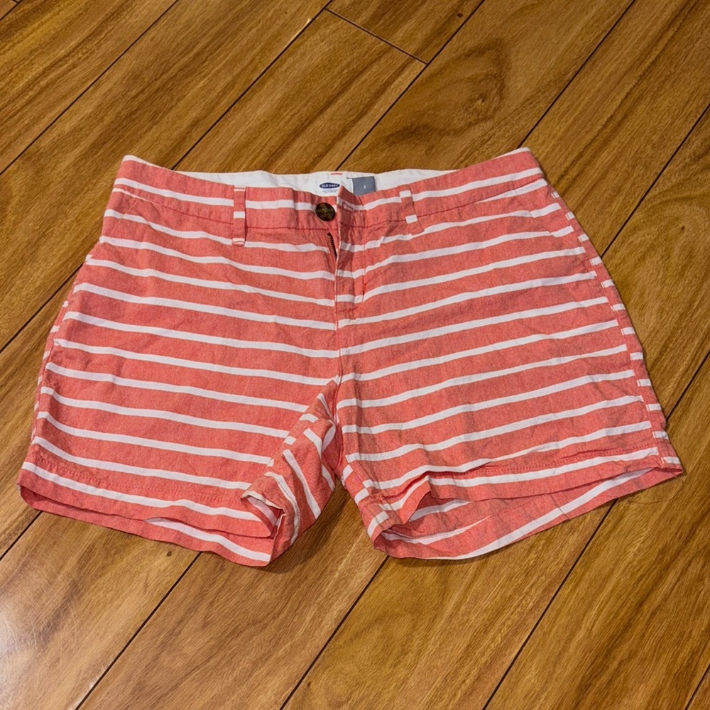 Pink and White Bermuda Shorts with Stripes
